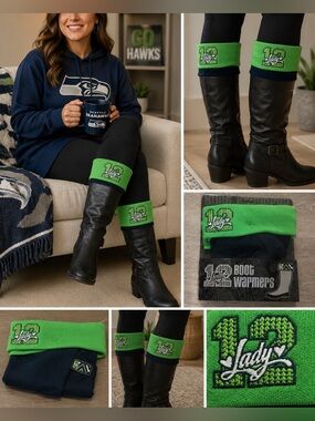 Seattle Seahawks Lady 12 Boot Warmers Cuff Socks Topper NWT Green Blue